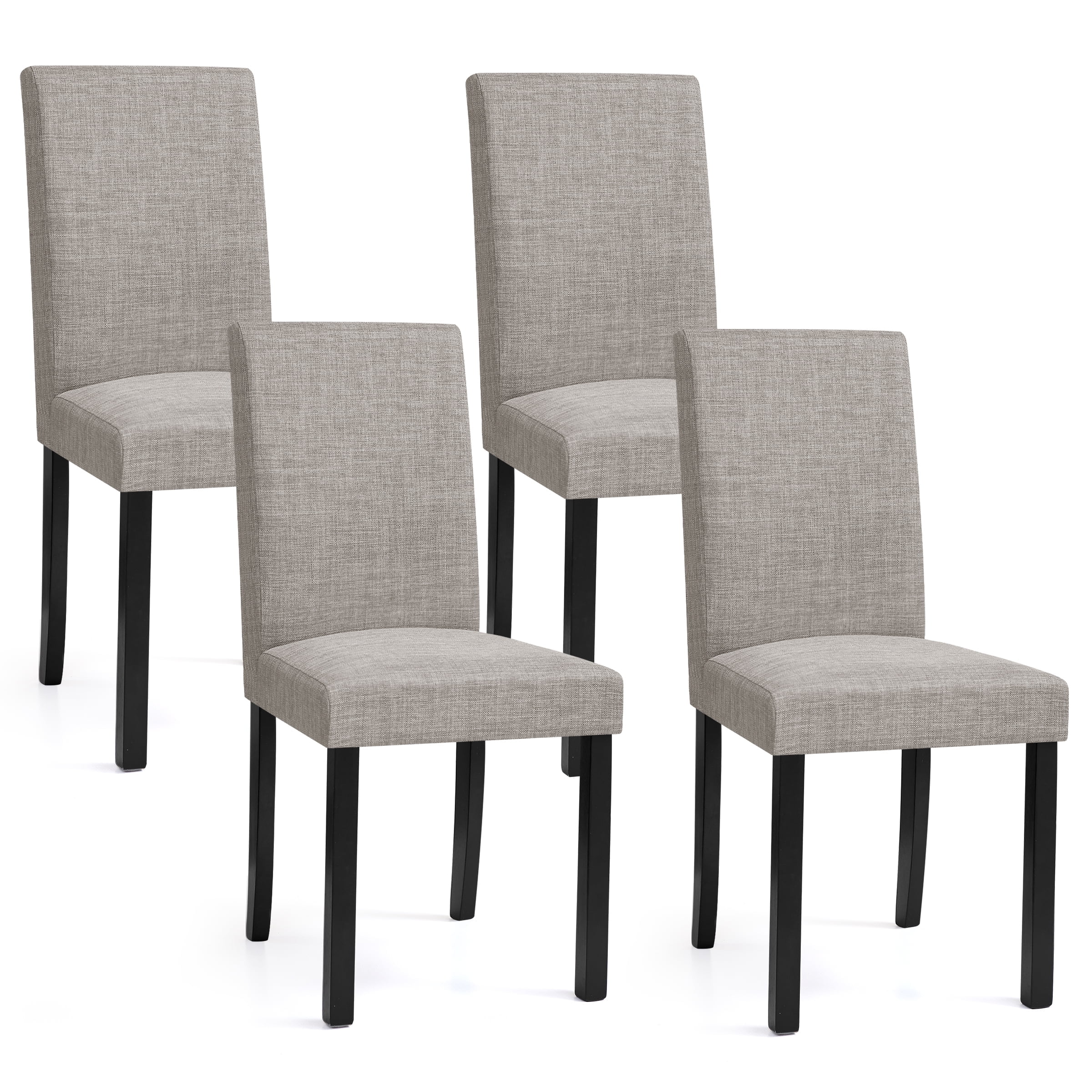 Linen Dining Chairs Set of 4, Upholstered Fabric Chairs with Solid Wood Legs for Kitchen Dining Room, Light Gray