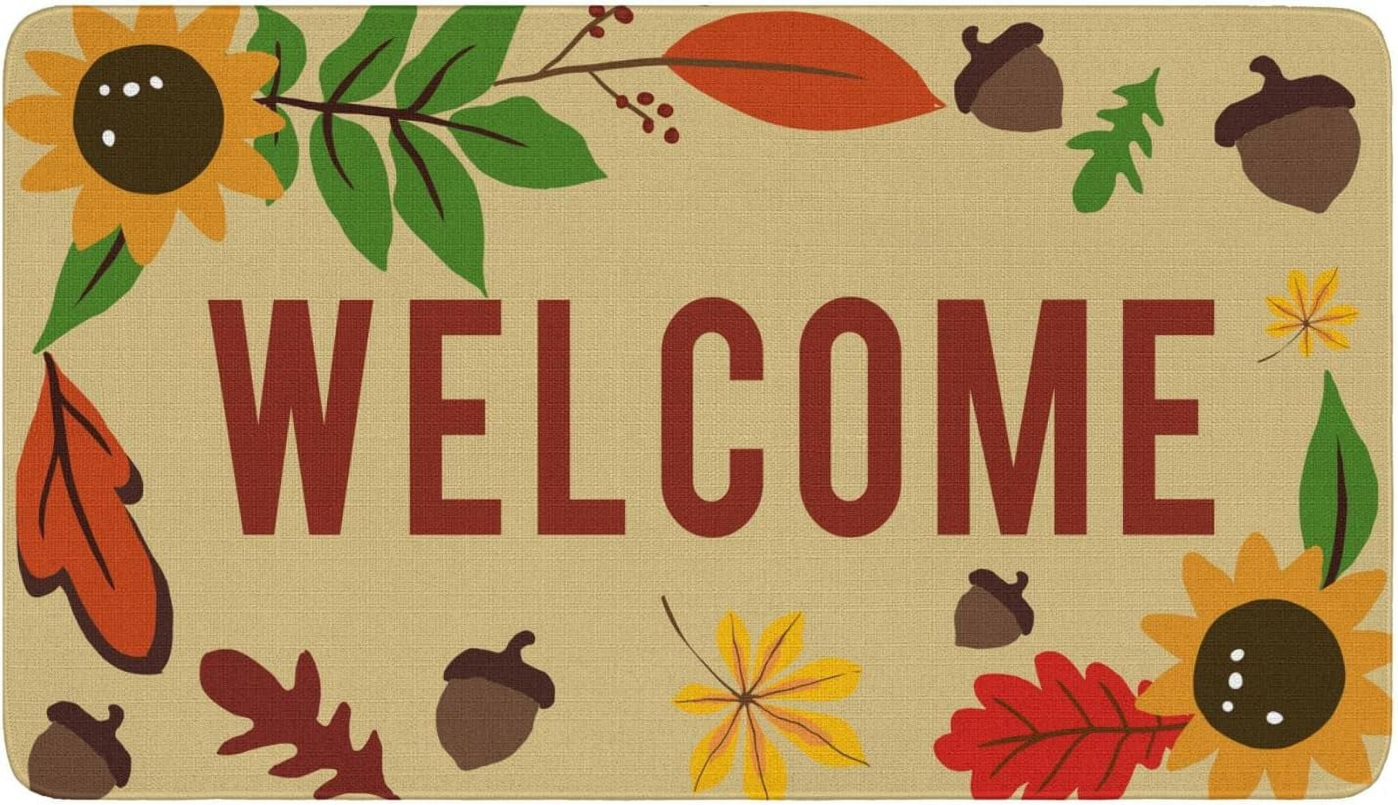 Linen Door Mat Maple Sunflower Dirt Resist Rug Welcome Indoor and Outdoor Front Entrance Doormat Home Decor Heavy Rubber Backing for Non Slip, 30" X 17"