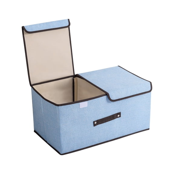 Linen Double Lid Storage Box - Large Foldable Organizer for Clothes & Debris, 50x30x25cm Durable Woven Storage Bin