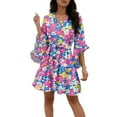 thumbnail image 1 of Linen Dress, Casual V Neck Floral Dress Half Sleeve Tunic Lightweight Midi Sundress For Beach Wedding Guest Vacation White Dresses Women Little Black Dresses Casual Dress (M, Hot Pink) ZMTing, 1 of 4