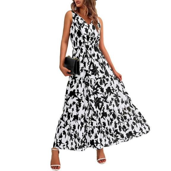 Linen Dress, Wedding Guest Easter Casual Floral V Neck Sleeveless Flowy Long Dress Gothic For Women Dresses Shirt Hippie Clothes Church Dresses 2025 Cute Summer Dresses Shirt (XL, Black) ZMTing