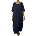 thumbnail image 1 of Linen Dress for Women 2026 - Short Sleeve Round Neck Summer Lounge Beach Vacation Flowy Maxi Dresses Sundress, 1 of 5
