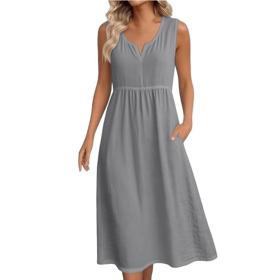 Linen Dress for Women Sleeveless Beach Vacation Flowy Gauze Lightweight Dresses Casual Trendy Cruise Outfits