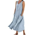 thumbnail image 1 of Linen Dress for Women Summer Sleeveless Solid Casual Baggy Flowy Maxi Dresses with Pockets Blue XL, 1 of 7