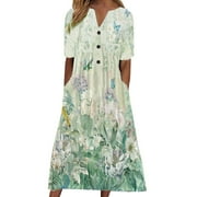 LILIY Womens Dresses For Wedding Guest Vestidos Largos Casuales Para Mujer Blue Flowy Dress Women'S Dresses For Wedding Plus Size Summer Dresses With Sleeves Pretty Dresses For Women Travel Clothes Women