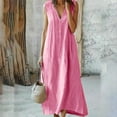 thumbnail image 1 of Linen Dresses for Women Loose Fit V Neck Sleeveless Tank Dress Button Down Fashion A Line Long Sundresses Flowy Maxi Sundress Orders Placed By Me To Be Delivered Return Items On My Online Purchase, 1 of 6