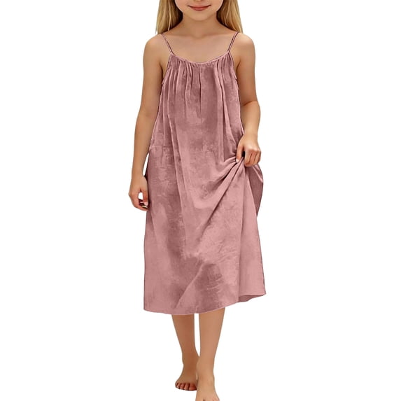 Linen Dresses for Girls Backless Cami Long Summer Boho Dress Trendy Toddler Baby Vacation Casual Flowy Sundresses Pink 140