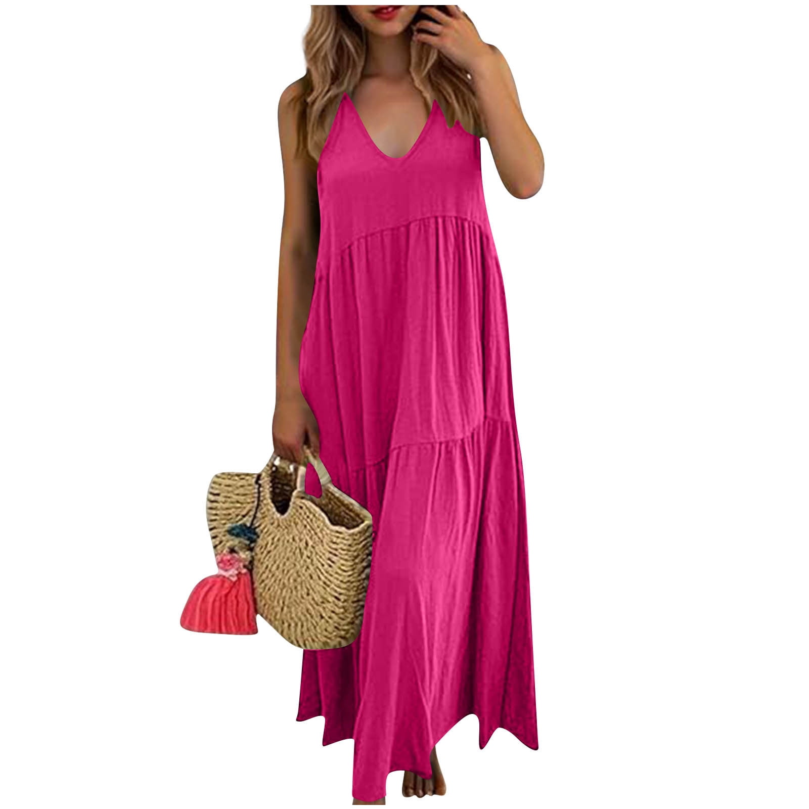 Bazeneo Linen Dresses for Women Summer V Neck Sleeveless Maxi Dress Casual Boho Tiered Sundress Modest Beach Long Dress, Women's, Size: Small, Pink Bazeneo Linen Dresses for Women Summer V Neck Sleeveless Maxi Dress Casual Boho Tiered Sundress Modest Beach Long Dress, Women's, Size: Small, Pink