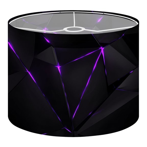 Linen Drum Lamp Shades Abstract Black Geometric Polygon Neon Purple Glowing Lines 13" x 13" x 10" Lampshade for Table Lamps Floor Lamps Lamp Shade Replacement Easy Assembly Required