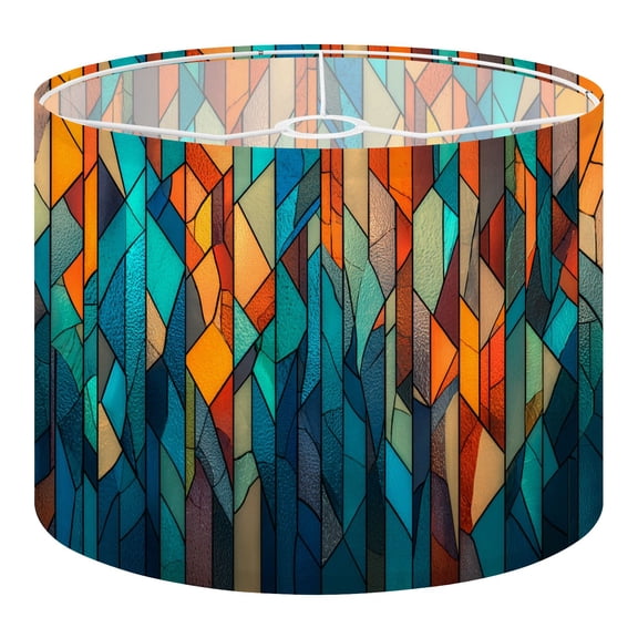 Linen Drum Lamp Shades Abstract Stained Glass Vibrant Blue Orange Teal 13" x 13" x 10" Lampshade for Table Lamps Floor Lamps Lamp Shade Replacement Easy Assembly Required