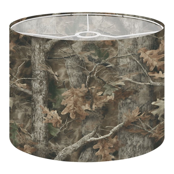 Linen Drum Lamp Shades Autumn Forest Camouflage Oak Leaves Tree Branches 13" x 13" x 10" Lampshade for Table Lamps Floor Lamps Lamp Shade Replacement Easy Assembly Required