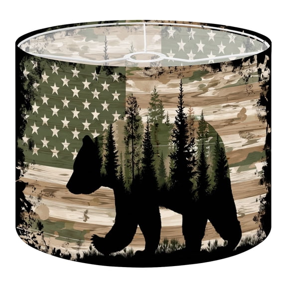 Linen Drum Lamp Shades Bear Silhouette Rustic Forest Distressed Camouflage Wildlife 13" x 13" x 10" Lampshade for Table Lamps Floor Lamps Lamp Shade Replacement Easy Assembly Required