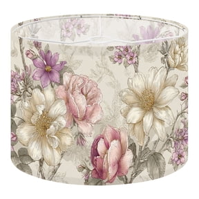 Linen Drum Lamp Shades Bohemian Vintage Floral Roses Daisies Soft Neutrals 13" x 13" x 10" Lampshade for Table Lamps Floor Lamps Lamp Shade Replacement Easy Assembly Required