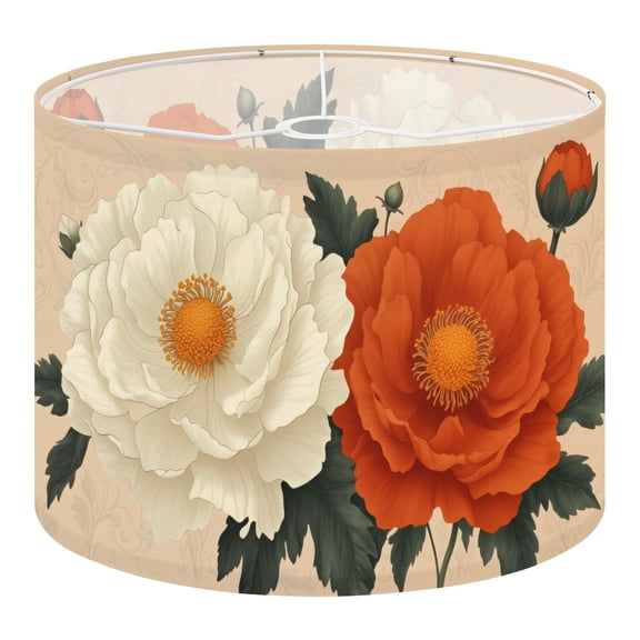 Linen Drum Lamp Shades Boho Brown Green Orange Peony Floral Vintage Flowers Red 13" x 13" x 10" Lampshade for Table Lamps Floor Lamps Lamp Shade Replacement Easy Assembly Required