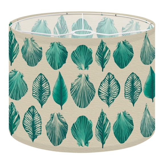 Linen Drum Lamp Shades Botanical Leaf Teal Cream Tones Coastal 13" x 13" x 10" Lampshade for Table Lamps Floor Lamps Lamp Shade Replacement Easy Assembly Required