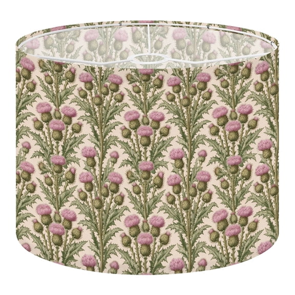 Linen Drum Lamp Shades Botanical Thistle Green Foliage Pink Flowers vintage 13" x 13" x 10" Lampshade for Table Lamps Floor Lamps Lamp Shade Replacement Easy Assembly Required