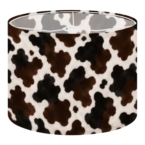 Linen Drum Lamp Shades Brown White Cow Print Soft Blurred Edges 13" x 13" x 10" Lampshade for Table Lamps Floor Lamps Lamp Shade Replacement Easy Assembly Required