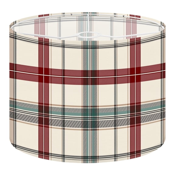 Linen Drum Lamp Shades Classic Red Green Plaid Subtle Gray Tones 13" x 13" x 10" Lampshade for Table Lamps Floor Lamps Lamp Shade Replacement Easy Assembly Required