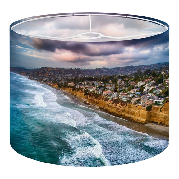 Linen Drum Lamp Shades Coastal Cliffs Solana Beach San Diego California 13" x 13" x 10" Lampshade for Table Lamps Floor Lamps Lamp Shade Replacement Easy Assembly Required