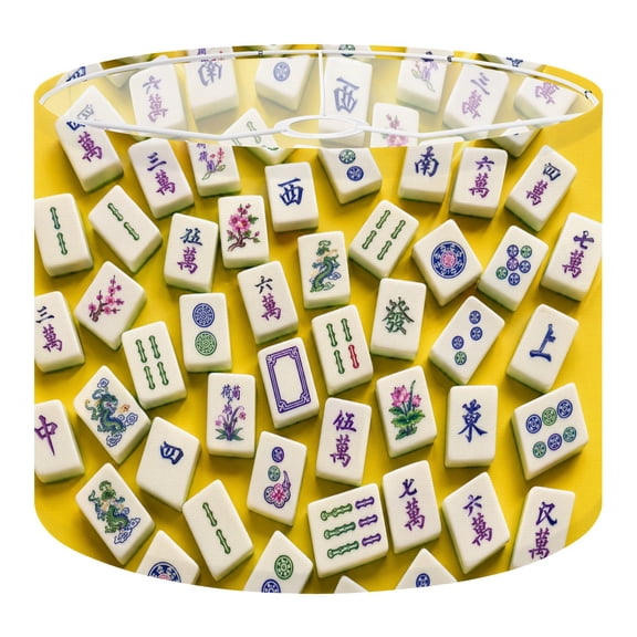 Linen Drum Lamp Shades Colorful Mahjong Tiles Yellow 13" x 13" x 10" Lampshade for Table Lamps Floor Lamps Lamp Shade Replacement Easy Assembly Required