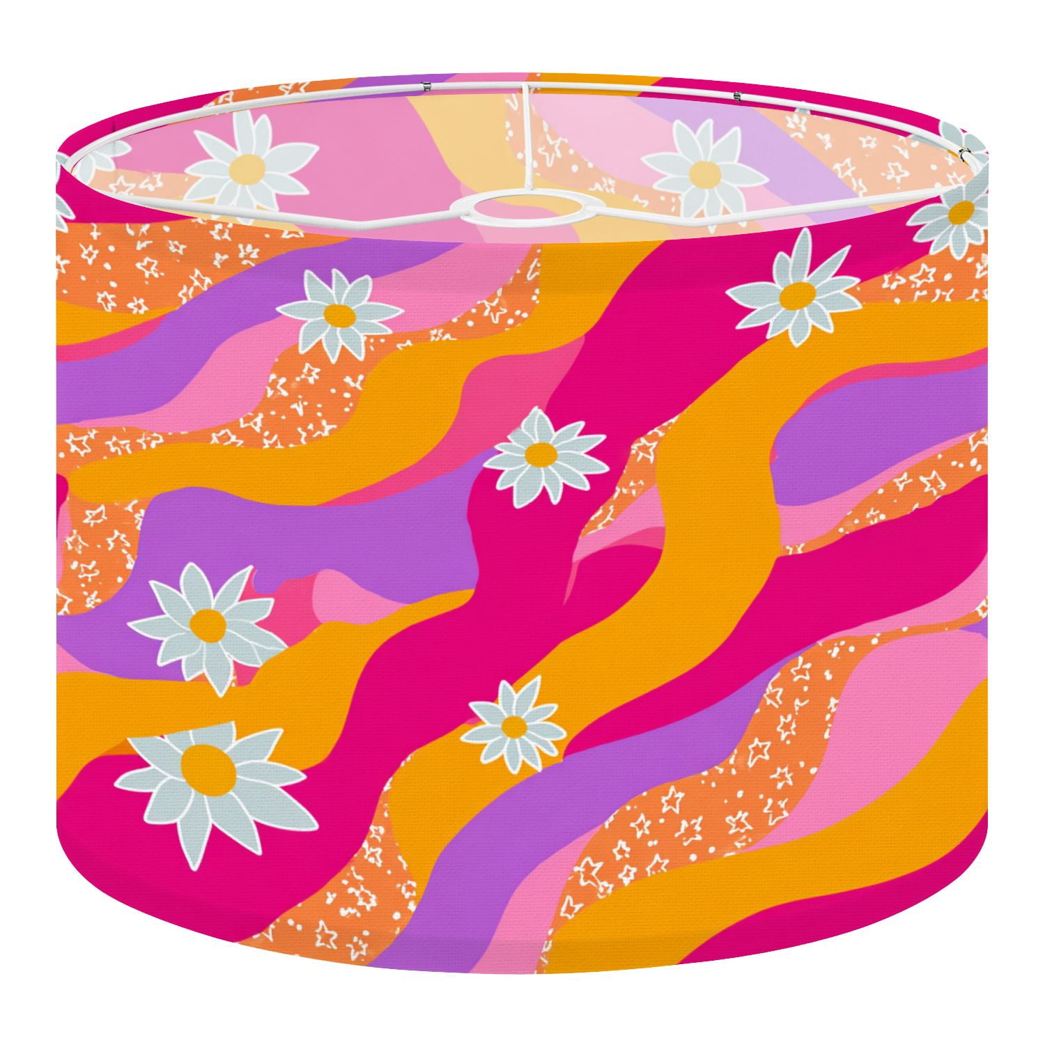 Linen Drum Lamp Shades Curvy Psychedelic Y2K 70s Diagonal Flowers Fun ...