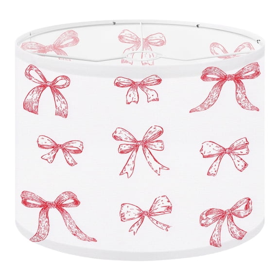 Linen Drum Lamp Shades Cute Hand Drawn Red Bows White 13" x 13" x 10" Lampshade for Table Lamps Floor Lamps Lamp Shade Replacement Easy Assembly Required