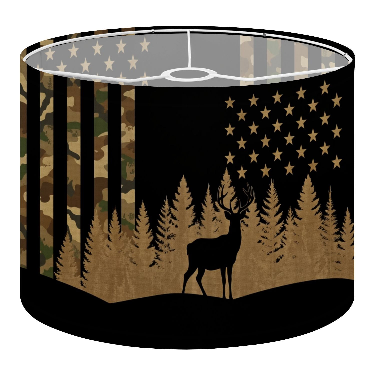 Linen Drum Lamp Shades Deer Silhouette Forest American Flag Camouflage Independence Day 13" x 13" x 10" Lampshade for Table Lamps Floor Lamps Lamp Shade Replacement Easy Assembly Required