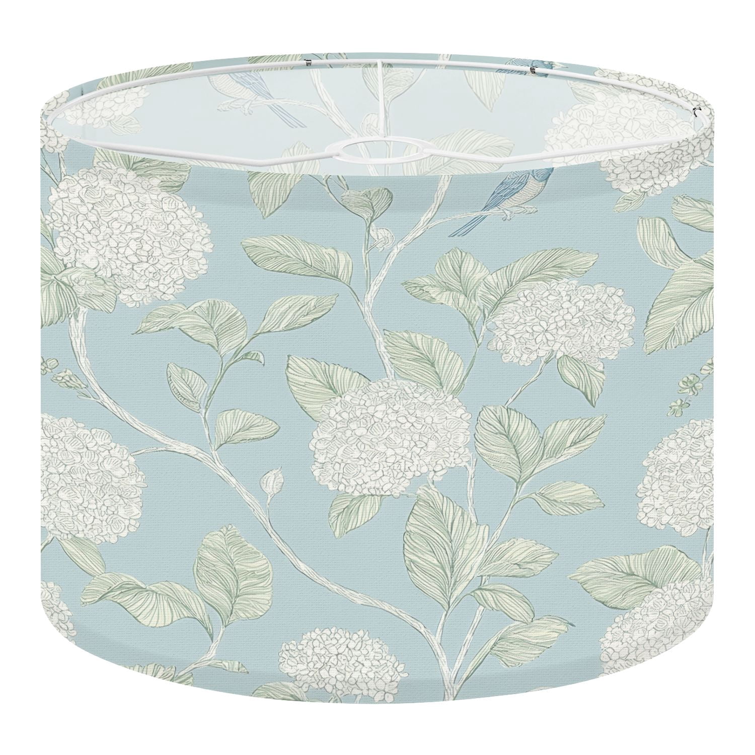 Linen Drum Lamp Shades Delicate Floral Hydrangeas Blue Birds Soft Blue 13" x 13" x 10" Lampshade for Table Lamps Floor Lamps Lamp Shade Replacement Easy Assembly Required
