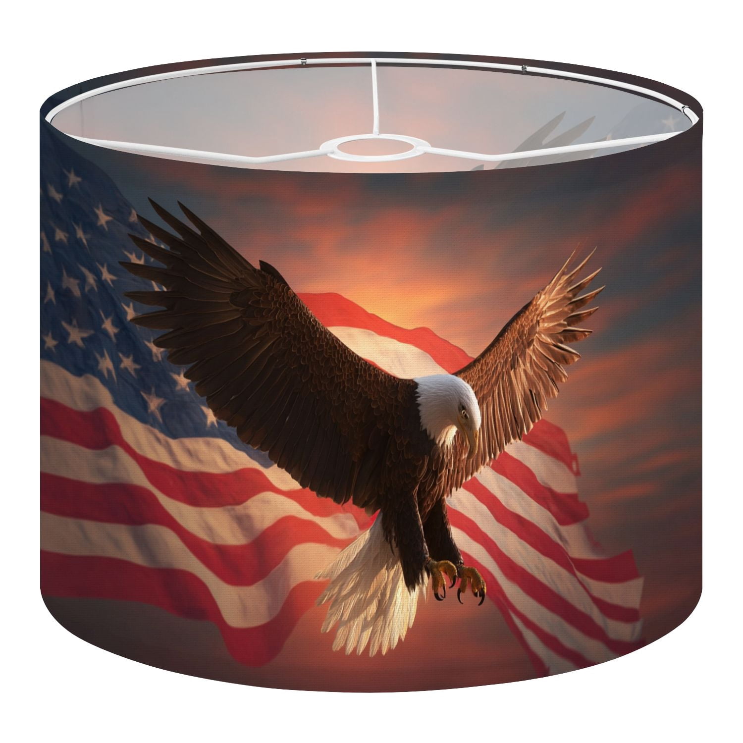 Linen Drum Lamp Shades Eagle American Flag Flies Freedom Sunset Vintage Toned 13" x 13" x 10" Lampshade for Table Lamps Floor Lamps Lamp Shade Replacement Easy Assembly Required