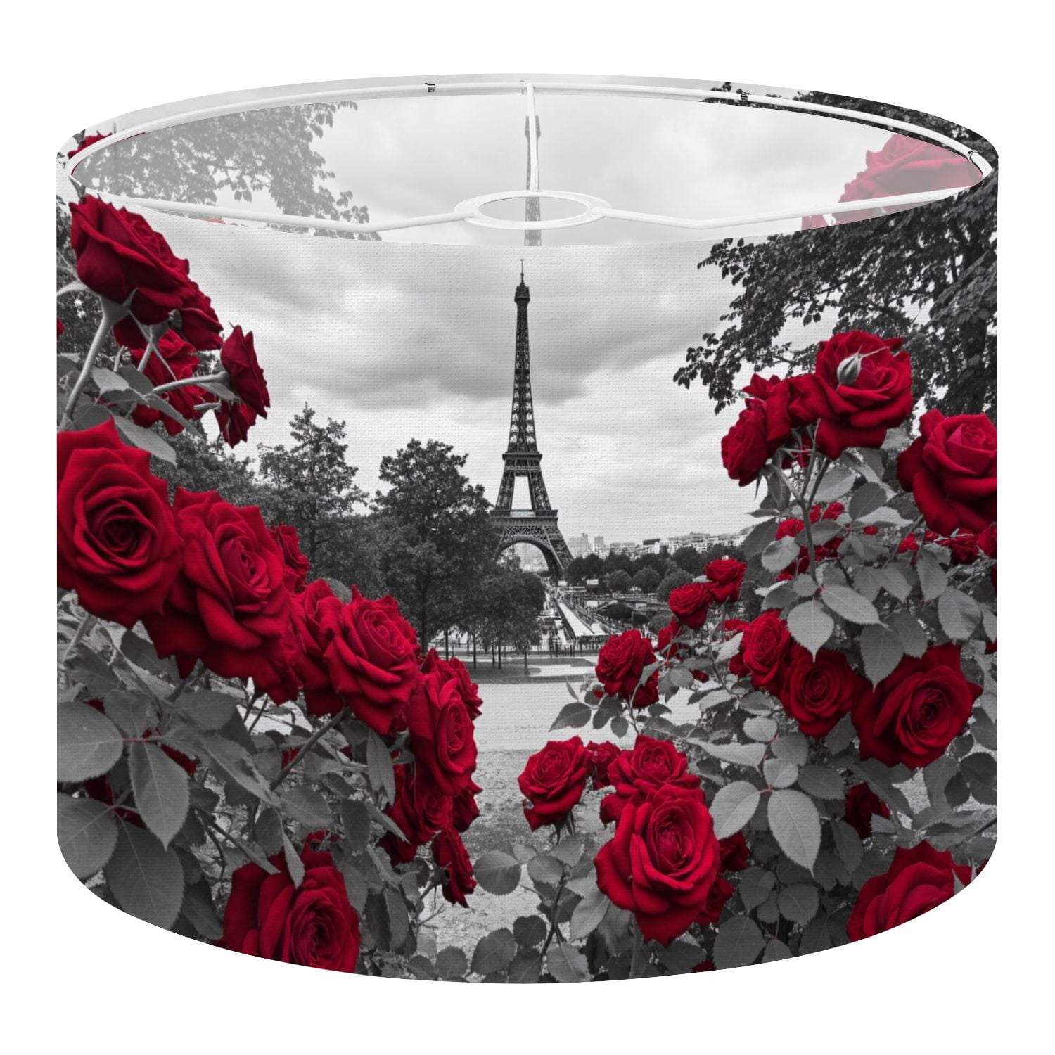 Linen Drum Lamp Shades Eiffel Tower Red Roses Foreground 13" x 13" x 10" Lampshade for Table Lamps Floor Lamps Lamp Shade Replacement Easy Assembly Required