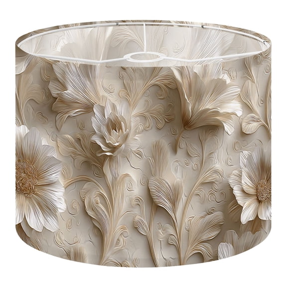 Linen Drum Lamp Shades Elegant 3D Floral Soft Beige Tones Delicate Blossoms 13" x 13" x 10" Lampshade for Table Lamps Floor Lamps Lamp Shade Replacement Easy Assembly Required