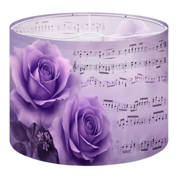 Linen Drum Lamp Shades Elegant Purple Roses Musical Notes Romantic Floral 13" x 13" x 10" Lampshade for Table Lamps Floor Lamps Lamp Shade Replacement Easy Assembly Required