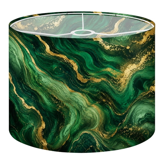 Linen Drum Lamp Shades Emerald Green Marble Gold Veins Abstract Patterns 13" x 13" x 10" Lampshade for Table Lamps Floor Lamps Lamp Shade Replacement Easy Assembly Required