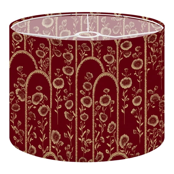 Linen Drum Lamp Shades Floral Arch Deep Red Gold Ornamental Design 13" x 13" x 10" Lampshade for Table Lamps Floor Lamps Lamp Shade Replacement Easy Assembly Required