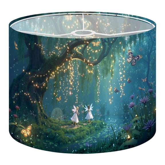 Linen Drum Lamp Shades Glow Forest Fairies Luminescent Willow Tree 13" x 13" x 10" Lampshade for Table Lamps Floor Lamps Lamp Shade Replacement Easy Assembly Required