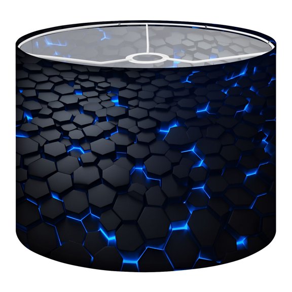 Linen Drum Lamp Shades Glowing Blue Hexagon Grid Abstract Futuristic Tech Black 13" x 13" x 10" Lampshade for Table Lamps Floor Lamps Lamp Shade Replacement Easy Assembly Required