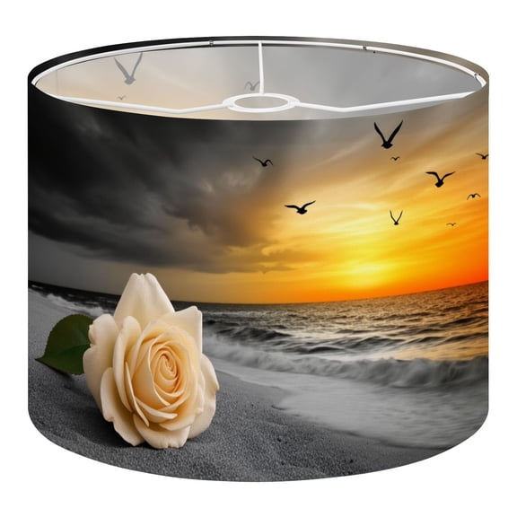 Linen Drum Lamp Shades Gold Beach Ocean Seascape Zen Sea Sunrise Scenery Coastal 13" x 13" x 10" Lampshade for Table Lamps Floor Lamps Lamp Shade Replacement Easy Assembly Required