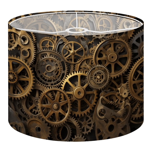 Linen Drum Lamp Shades Intricate Collection Steampunk Gears Cogs Dark Rustic Factory 13" x 13" x 10" Lampshade for Table Lamps Floor Lamps Lamp Shade Replacement Easy Assembly Required