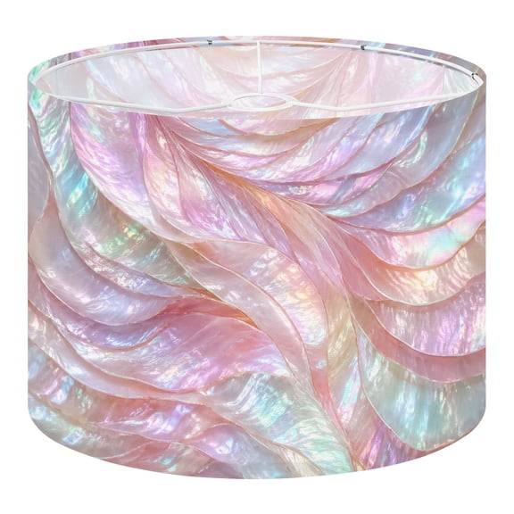 Linen Drum Lamp Shades Iridescent Mother Pearl Soft Pink Pearl White Shimmer 13" x 13" x 10" Lampshade for Table Lamps Floor Lamps Lamp Shade Replacement Easy Assembly Required