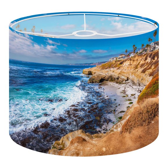 Linen Drum Lamp Shades La Jolla coastline Southern California San Diego 13" x 13" x 10" Lampshade for Table Lamps Floor Lamps Lamp Shade Replacement Easy Assembly Required