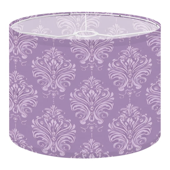 Linen Drum Lamp Shades Lavender Damask Elegant Swirls Floral Details 13" x 13" x 10" Lampshade for Table Lamps Floor Lamps Lamp Shade Replacement Easy Assembly Required
