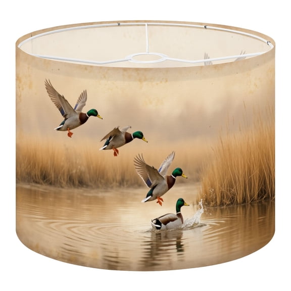 Linen Drum Lamp Shades Mallard Ducks Marsh Water Soft Vintage Texture Hunting Wildlife 13" x 13" x 10" Lampshade for Table Lamps Floor Lamps Lamp Shade Replacement Easy Assembly Required