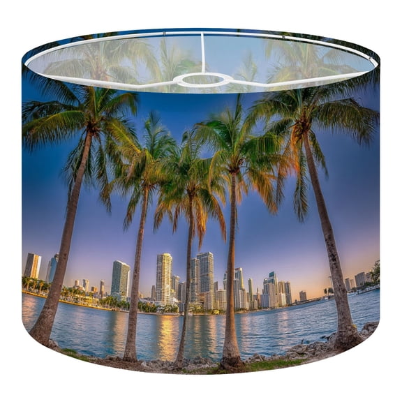 Linen Drum Lamp Shades Miami Florida Coastal Skyline 13" x 13" x 10" Lampshade for Table Lamps Floor Lamps Lamp Shade Replacement Easy Assembly Required