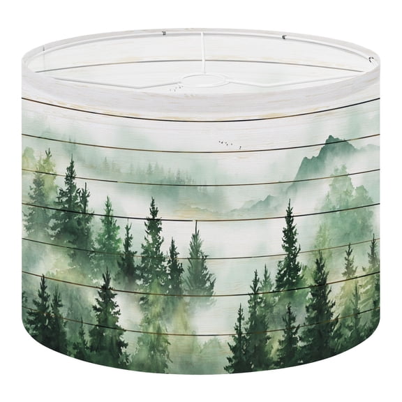 Linen Drum Lamp Shades Misty Forest Landscape Evergreen Trees Mountain View 13" x 13" x 10" Lampshade for Table Lamps Floor Lamps Lamp Shade Replacement Easy Assembly Required
