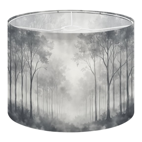 Linen Drum Lamp Shades Monochrome Misty Forest Landscape Tall Trees Subtle Fog Vintage 13" x 13" x 10" Lampshade for Table Lamps Floor Lamps Lamp Shade Replacement Easy Assembly Required