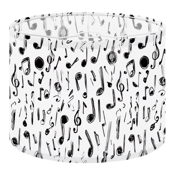 Linen Drum Lamp Shades Music Notes Musical monochrome clef painted 13" x 13" x 10" Lampshade for Table Lamps Floor Lamps Lamp Shade Replacement Easy Assembly Required
