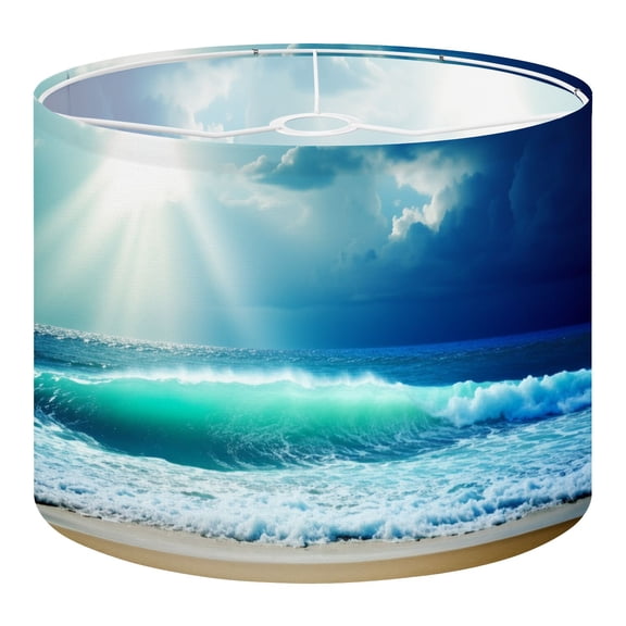 Linen Drum Lamp Shades Ocean Forest Mountain Lake Landscapes Summer Ocean Beach 13" x 13" x 10" Lampshade for Table Lamps Floor Lamps Lamp Shade Replacement Easy Assembly Required
