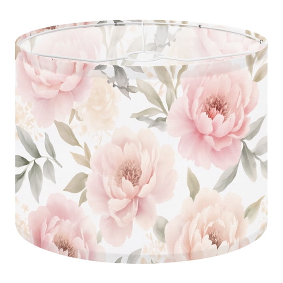 Linen Drum Lamp Shades Pink Floral Vintage Rose Boho Decor Pink Peony Blossoms 13" x 13" x 10" Lampshade for Table Lamps Floor Lamps Lamp Shade Replacement Easy Assembly Required