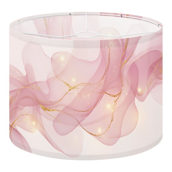 Linen Drum Lamp Shades Pink Marble Gold Marble Pink Tones Translucent Layers Golden 13" x 13" x 10" Lampshade for Table Lamps Floor Lamps Lamp Shade Replacement Easy Assembly Required