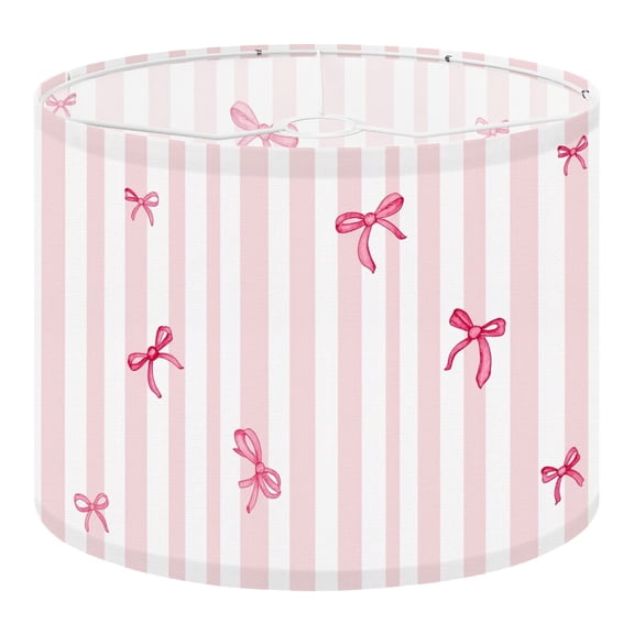 Linen Drum Lamp Shades Pink Striped Bow Illustrations 13" x 13" x 10" Lampshade for Table Lamps Floor Lamps Lamp Shade Replacement Easy Assembly Required